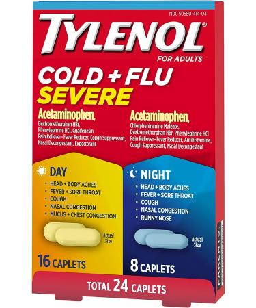 Tylenol Cold + Flu Severe Day & Night Caplets - 24 Count - Buy Online on GoSupps.com