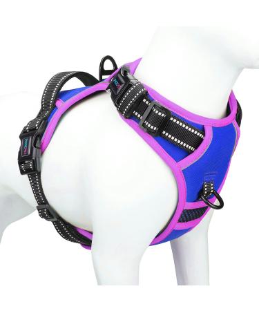 Phoepet Dog harness reflective adjustable with training handle 2 metal linen hooks 3 snap buckles 4 slide snaps (XS K nigsblau) K nigsblau XS (Neck: 10-12 ". Chest: 10-20")