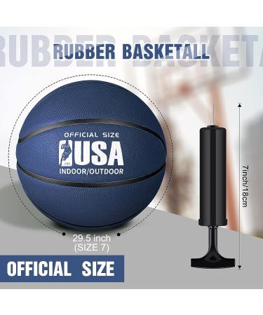 Lenwen Official Size Basketball Set - Size 7 Indoor Outdoor Rubber Ball with Pump for Youth & Adults - Navy Black - Buy Online on GoSupps.com