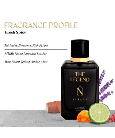 Nisara The Legend Perfume For Men - 50 ml | Long Lasting Eau De Parfum | Premium Perfume | Fresh Spicy Fragrance | With Bergamot Pink Pepper Lavender Leather Vetiver & Amber | EDP Scent for men - Buy Online on GoSupps.com