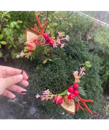 Wedity Christmas Antlers Hair Accessories Xmas Party Berry Flower Hair Hoop Headwear Hair Accessories for Women Girls (C) - Buy Online on GoSupps.com