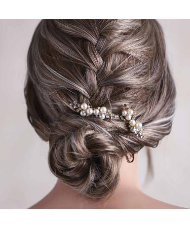 Bridal Wedding Hair Comb - Gold Pearl Rhinestone Headpiece for Women and Girls - Buy Online on GoSupps.com