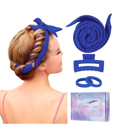 Locken winders curl up without heat improved 60 "Extra -long Heatless Curls Band curlers without heat overnight diy hair curler set hair band wave designers for medium long hair (dark blue)