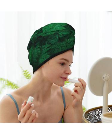 Green Leave Fern Microfiber Hair Towel - Super Absorbent Coral Velvet Wrap for Women | Quick Dry Cap for Long Curly & Thick Hair - Buy Online on GoSupps.com