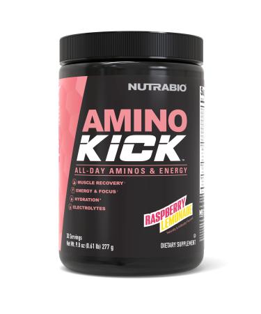NutraBio Amino Kick BCAA Powder with Natural Caffeine Amino Acids Supplement for Energy Hydration & Recovery BCAAs Electrolytes & Amino Acids Raspberry Lemonade 30 Servings