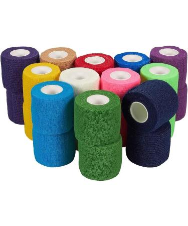 Colorful Medical Self Adhesive Bandage Wrap - 24 Rolls, 2 x 5 Yards, Breathable Cohesive Vet Tape for First Aid Kits, Sports Injuries - 12 Colors - Buy Online on GoSupps.com