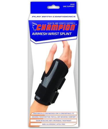 Champion Wrist Splint - Universal Fit Maximum Support & Comfort Airmesh Fabric Black Medium (Left Hand) - International Shipping Available - Buy Online on GoSupps.com