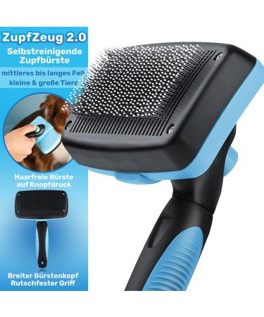 Bluepet Dog & Cat Brush for Long-Haired Pets - Undercoat & Knot Dematter Tool - 2023 Model with Cleaning Button - Ideal for Daily Use - Buy Online on GoSupps.com