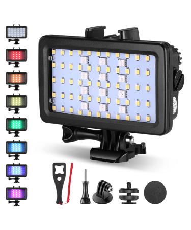 NEEWER RGB Underwater Diving Light, 131ft/40m IPX8 Waterproof LED Video Light 3000mAh with 8 Colors, 5500K, CRI 95+, 5000lux/0.2m, Compatible with Gopro Light for Action Camera Hero 11 10 9 8 (SL-20)