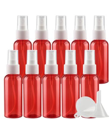 TIANZD 12 Pieces Empty 50 ml Red PET Plastic Fine Mist Pump Spray Bottles with White Top Portable Sprayer for Perfume Water Cosmetic Travel Containers Refillable 2x Funnel