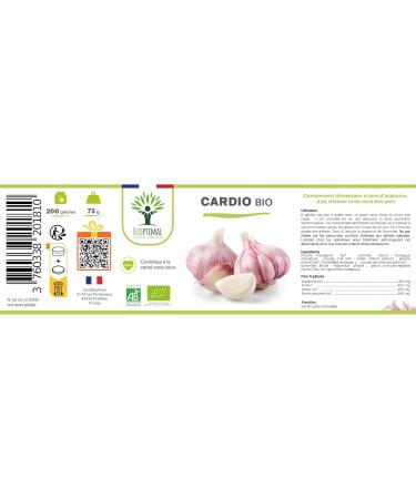 Cardio Bio - Bioptimal - Compl ment alimentaire - 4 plantes pour la Tension et la Circulation du Sang - Ail Aub pine Olivier Reine des Pr s - Fabriqu en France - Certifi par Ecocert - 200 g lules 200 unit (Lot de 1) - Buy Online on GoSupps.com