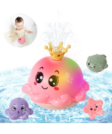 Delycazy Baby Bath Toys for 1 2 3 Year Old Boys Girls LED Automatic Spray Water Octopus Light Up Bath Tub Swimming Pool Toys Gifts for Toddlers 0-6 Months Kids Age 1-6 Pink Octopus