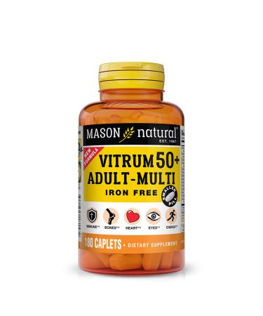 MASON NATURAL Vitrum 50 + Adult-Multi Iron Free - Vitamins A C D E K B Folate Calcium Iron Zinc Potassium Magnesium 180 Tablets