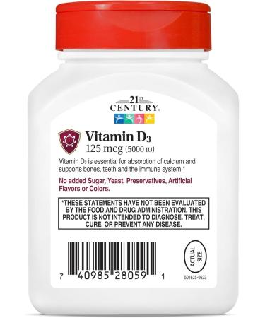 21st Century Healthcare Vitamin D3 125 mcg (5,000 IU) Rapid Release Softgels, 110 Count 110 Count (Pack of 1) - Buy Online on GoSupps.com
