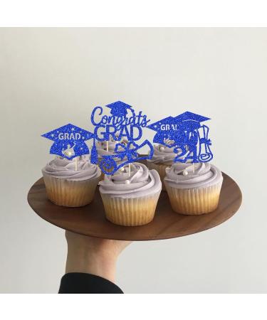 Rsstarxi 24 Pack 2024 Graduation Cupcake Toppers Glitter Congrats Grad 2024 Graduation Cap Diploma Cupcake Picks for Class of 2024 Graduation Theme Party Cake Decorations Blue - Buy Online on GoSupps.com