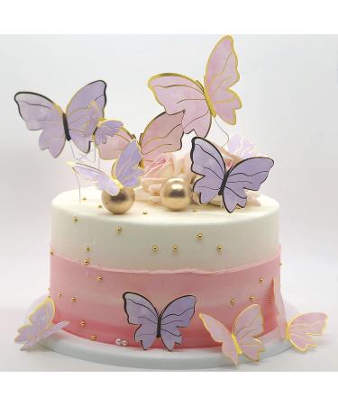 60Pcs Butterfly Cupcake Topper Set - Pink Purple Gold 3D Butterflies for Cake Decor - Ideal for Birthday, Anniversary, Wedding, Party Decor - Mixed Sizes - Buy Online on GoSupps.com