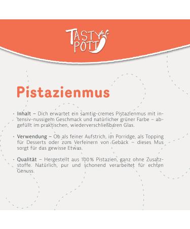  TASTY POTT Tasty Pott Pistachio | Spread | Pistachio Cream | Pistachios | For Baking and Cooking | Vegan Nutrition | Nuts | Nut Butter | Nuts | In a 500g Glass - Buy Online on GoSupps.com