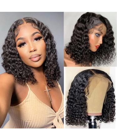 Healthair Bob Wig Human Hair Deep Wave Lace Front Wig Human Hair Curly Wigs for Black Women Wear and Go Glueless Wig Pre Plucked Frontal Wigs Human Hair 13x4 Frontal Lace wig (10inch  deep bob) 10 Inch deep bob