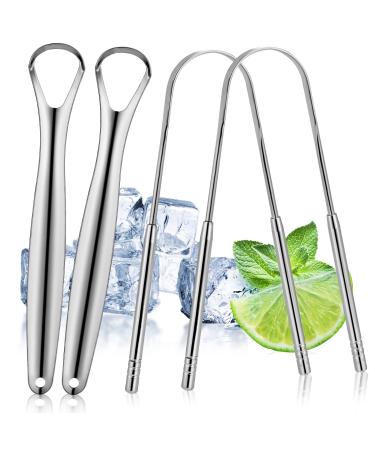 Amazon Brand-HLFLYG 4 Pack Tongue Scraper Hygienic Seal-Pack Professional Eliminate Bad Breath Stainless Steel Tongue Scrapers 100% Effectively Improve Oral And Gut Health -silver Kit 1 Silver *2