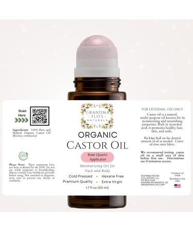 Grandma Flo's Naturals Organic Castor Oil with Rose Quartz Roll On For Face and Body - Glass Bottle Cold Pressed Hexane Free Unrefined - Stimulate Hair Growth Moisturize Skin (50ml) - Buy Online on GoSupps.com