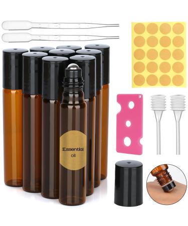 Terjbg 10 pieces roll on glass bottles for essential oil brown roll on bottle on bottle empty 10ml refillable rollon bottles for oils essential oils roll on glass bottles for fragrance cosmetics massages
