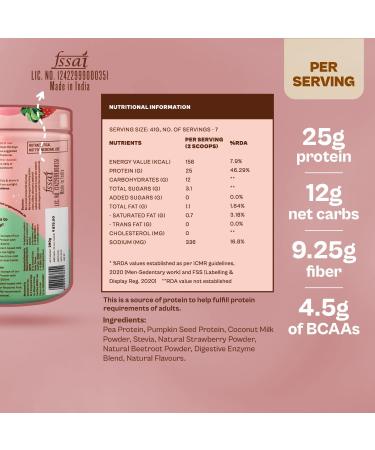 ORI GIN NUTRITION 100% Natural Vegan Plant Protein Powder Ranked Best Vegan Protein Easy To Digest Strawberry Flavour With 25G Plant Based Protein Dairy Free No Added Sugar Non-Gmo 7 Servings 290G - Buy Online on GoSupps.com