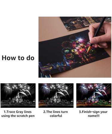 Magic Scratch Art Paper 7.9x5.5 - Rainbow Landscape Engraving DIY Crafts Set for Adults & Kids - 12 Sheets Scratch Postcards, Drawing Pens & Tools - Fireworks Series - Buy Online on GoSupps.com