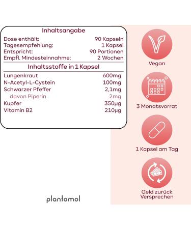 Buy Plantomol 90x Lungwort Capsules - 600mg High Dose for Immune Support | International Shipping - Buy Online on GoSupps.com