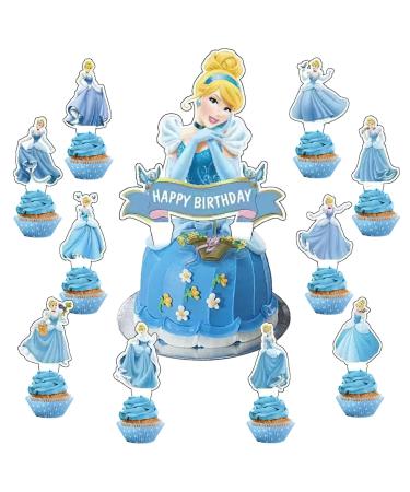 37Pcs Cinderella Party Cake&Cupcake Toppers for Birthday Party Supplies Girls' Theme Birthday Party Decoration