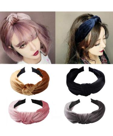 Velvet Wide Knot Turban Headband for Women | Vintage Elastic Hair Hoops | Fashion Hair Accessories in Black - Buy Online on GoSupps.com