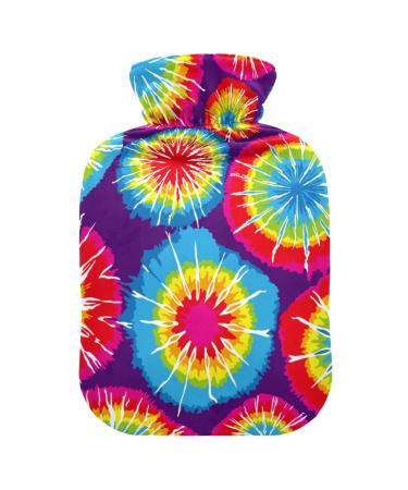 Heat bottle with cover 2 l durable warm-up bag for hand feet shoulder and neck pain cramps heating press and heat therapy pattern of batik coloring rainbow colors