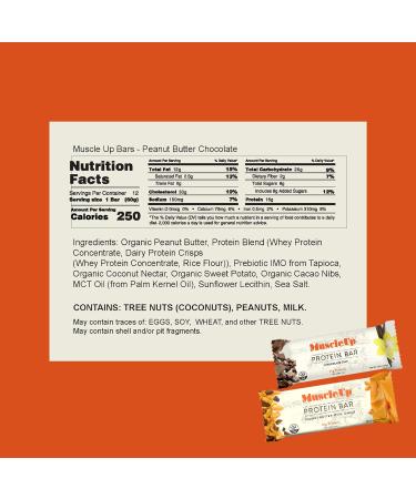 MuscleUp Gluten Free Non-GMO Sweet Potato Protein Bars - Peanut Butter & Cacao Nibs (12 Bars) | International Shipping Available - Buy Online on GoSupps.com