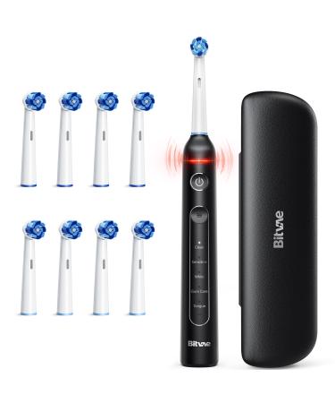 Bitvae Rotating Electric Toothbrush for Adults with Pressure Sensor Black 12 Piece Set