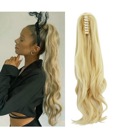 FXYTK Claw on Ponytail Clip in Ponytail Hair Extensions Hair Piece Clip on Pony Tail Hair Extension Claw Jaw Ponytail Extensions 18" Curly Bleach Blonde 18 Inch-Curly Bleach Blonde-18" Curly