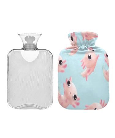 Cute axolotl heat bottle 1 l winter heat bottle hot water bottle soft plush cover hand feet warmer for children men women