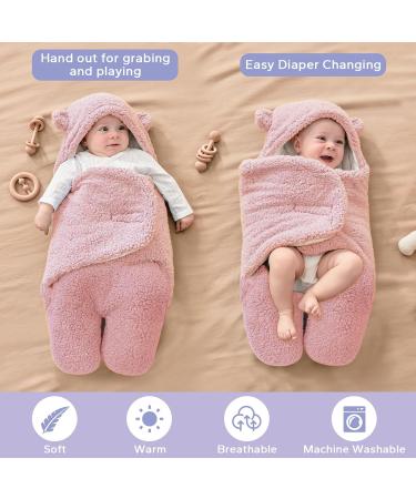 FUNUPUP Baby Hooded Swaddle Blanket - Plush Bear Wrap for Boys and Girls (3-6 Months Pink) - Buy Online on GoSupps.com