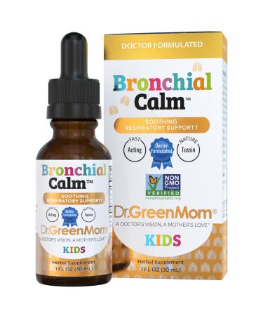 Dr. Green Mom Bronchial Calm Kids - Natural Cough Liquid Drops for Babies, Toddlers & Children - Herbal Kids Cold & Flu Support - Natural, Sugar-Free, Non-GMO, Dye-Free