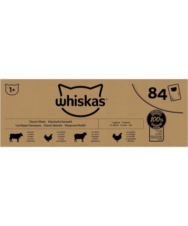 Whiskas 1+ Classic Selection in Sauce - 84x85g High-Quality Wet Food for Adult Cats - Large Pack - Buy Online on GoSupps.com