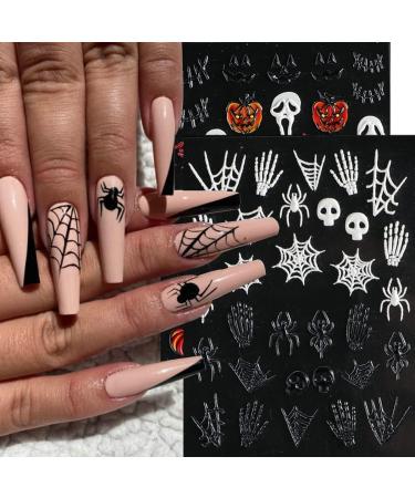 Halloween Nail Stickers 5D Self Adhesive Acrylic Realistic Eyes Bone Spider Embossed Sliders Gel Polish Decal 4Sheets - Buy Online on GoSupps.com