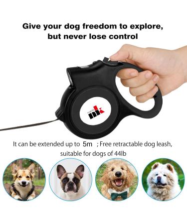 Makife 5m Retractable Dog Leash with LED Light, Waste Bags - Small/Medium Dogs up to 25kg - Brake & Lock System, Ergonomic Handle - Black - Buy Online on GoSupps.com