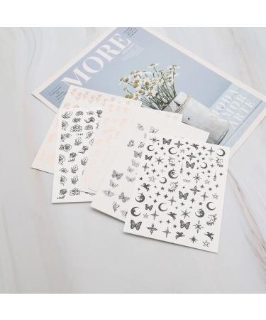 VGOL 12 Sheets Self-Adhesive Nail Art Stickers Flower Butterfly Moon Star Pattens Nail Decals Hollow Manicure DIY Nail Decoration for Acrylic Nails Black White Rose Gold - Buy Online on GoSupps.com
