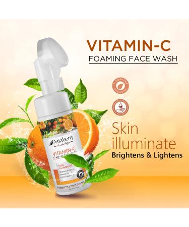 Vitamin C Foaming Face Wash | Daily Cleanser for All Skin Types | Acne & Dark Spot Remover | Exfoliating Scrub Brush | Brightening Care for Men Women Teens & Kids - Buy Online on GoSupps.com