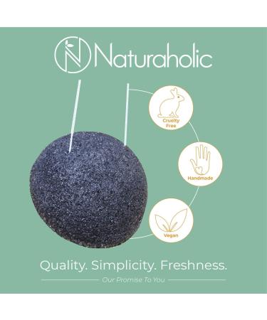 Naturaholic Charcoal Konjac Sponge - All-Natural Vegan Exfoliating Sponge for Face & Body - Large Size - Buy Online on GoSupps.com
