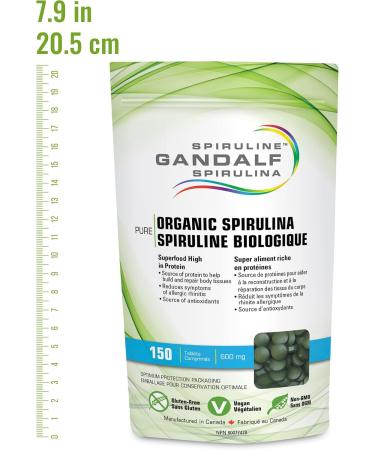 Gandalf Certified Organic Spirulina Tablets Ultra Pure Blue-Green Algae Certified 3rd Party Tested Canada s Most Trusted Brand Vegan 600 mg 150 tablets - Buy Online on GoSupps.com