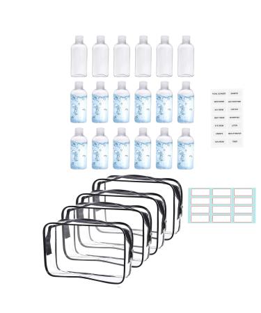 Product Image Clear Plastic Empty Squeeze Bottles 18 Pack 3.4oz/100ml with Flip Cap & Clear TSA Approved Toiletry Bag 4 Pack Small Cosmetic Bag