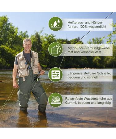 VKECHH Waterproof Fishing Trousers for Men - 70D Nylon PVC Watthosen with Boots & Adjustable Straps - Ideal for Fishing Construction & Gardens - Buy Online on GoSupps.com