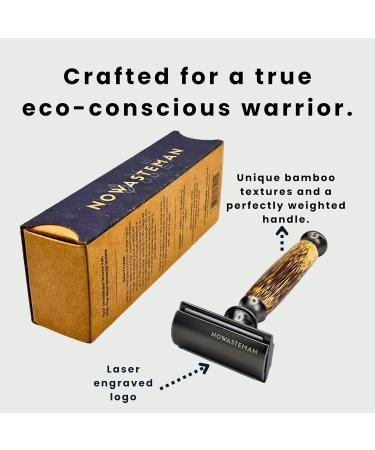 EcoGlide Bamboo Handle Double Edge Safety Razor - GunMetal Gray | NoWasteMan | 5 Blades Included | Premium Eco-Friendly Shaving - Buy Online on GoSupps.com