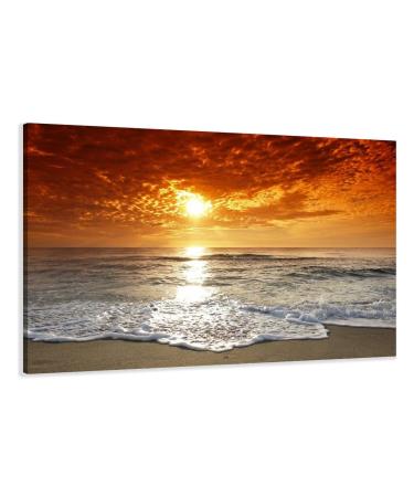 Picture art on canvas beach length 31 5" height 24" one-part parts model no. XXL 4038 Pictures completely framed on large frame. Art print Images realised as wall picture on real wooden framework. A canvas picture is much less expensive than an oil painti
