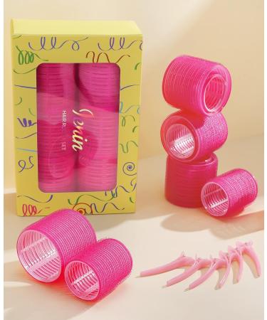 IENIN Self Grip Hair Rollers Set - 18 Pack, 2 Sizes, Velcro Curlers with Clips - Jumbo Hair Rollers for Long, Medium, Short Hair - DIY Hairstyle, Holiday Gift for Women - Pink - Buy Online on GoSupps.com