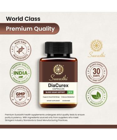 Suwasthi DiaCurex Berberine Supplement -120mg with Cinnamon, Bitter Melon & Gymnema for Men & Women for Health Support, 100% Organic, Vegan & Gluten-Free, 60 Capsules (30 Days of Supply) - Buy Online on GoSupps.com